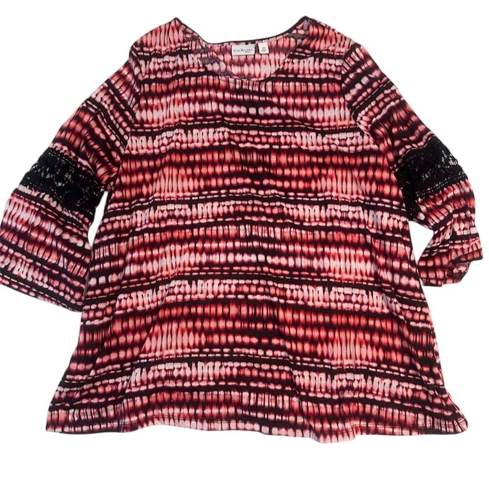 Kim Rogers Women's 2XL Multicolor Geometric Lace Blouse 3/4 Sleeve